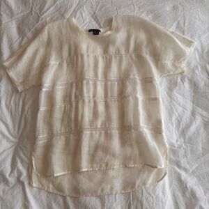 Vince Women's IVORY sheer short sleeved top XS/TP
